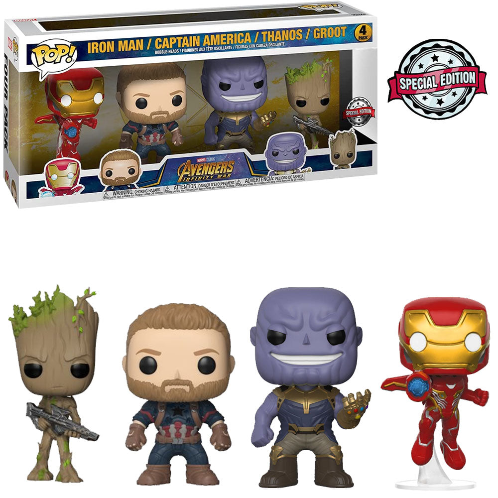 Funko Pop Marvel Avengers Infinity War Exclusive - Iron Man / Captain America / Thanos / Groot (4-Pack)